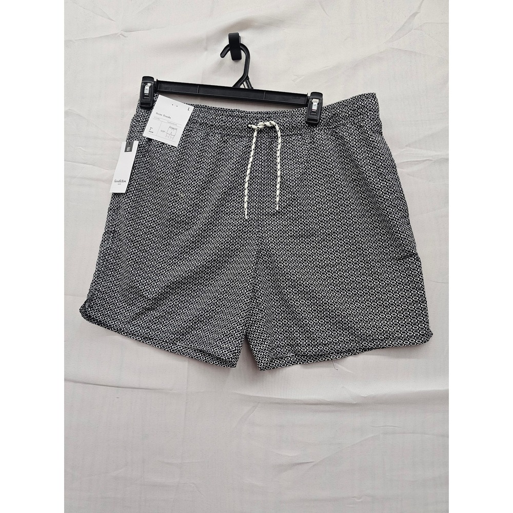 Goodfellow & Co Mens 7" Swim Trunks Black White Geo Print L NEW 281004391